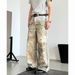 Vintage Washed Distressed 3D Print Jeans - Unisex Baggy Streetwear Denim Pants With Artistic Rips & Wide Leg For Casual Outfits_mkmklike.com
