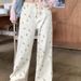 Korea Sweet Pink Printed Jeans For Women Spring/summer Straight Leg Wide Leg Casual Pants 2025 Y2K Casual Street Jeans For Women_mkmklike.com