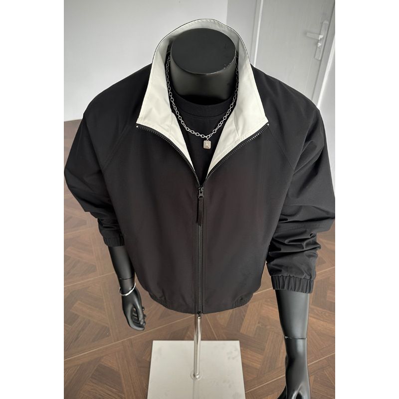 American-style Color-block Flight Jacket For Men, Spring Cleanfit Double-zipper Sports Jacket, Outdoor Three-proof_mkmklike.com