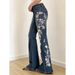 Vintage Rose Embroidered Flare Jeans For Women – Y2K Stretch Denim, Slim Fit, Low-Rise (Blue, S-XL)_mkmklike.com