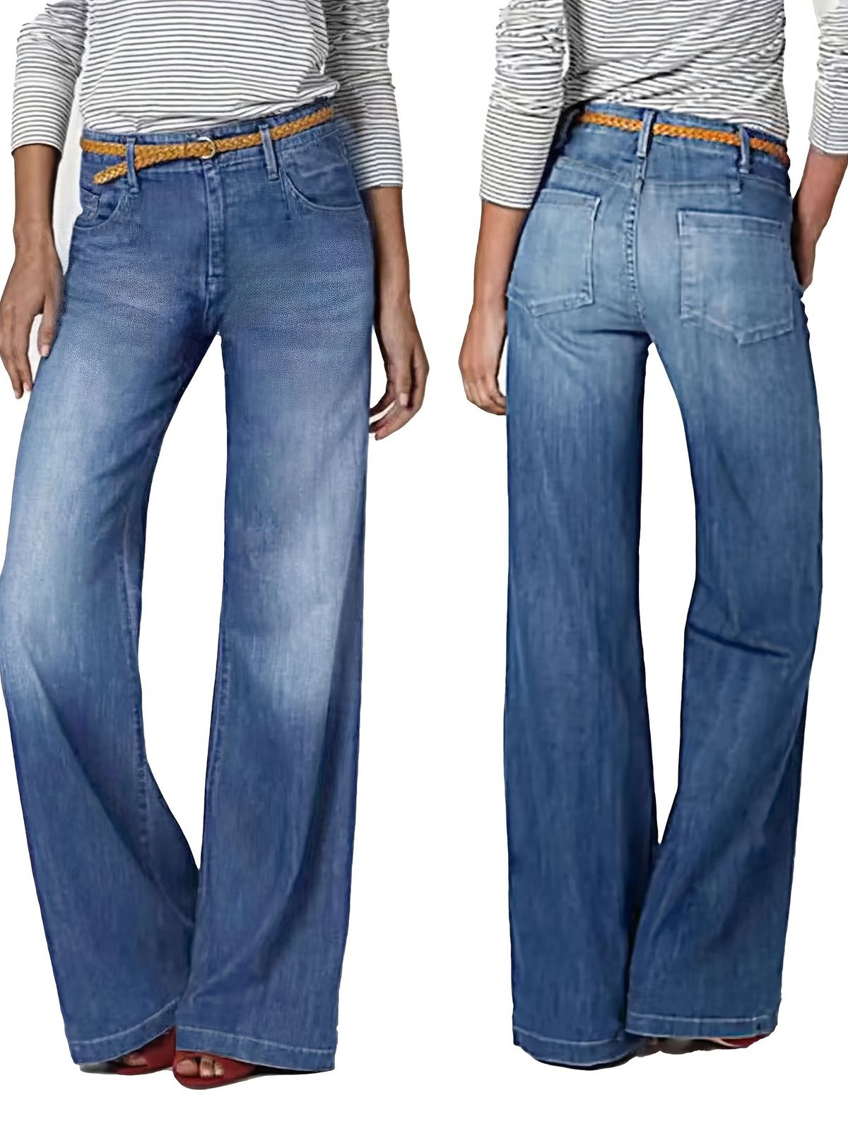 Women's Relaxed Straight Leg Jeans - Comfortable Stretch Denim Pants, Casual Loose Fit, Dark Blue/Lake Blue/Black_mkmklike.com