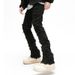 Distressed Raw-Hem Jeans For Men – Vintage Grunge Straight-Leg Bootcut Denim Pants (Black) Fashion Trends_mkmklike.com