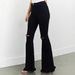 Women's Clothing Black Stretch Flared Jeans With Distressed Hem & Fringe – Slim Fit Mid-Rise Vintage Denim (S-XXL)_mkmklike.com