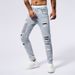 Men's Clothing Gray Fashionable Youth Jeans Patched Color Matching Ripped Small Straight Leg Slim Slightly Stretch Men's Jeans_mkmklike.com