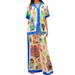 Women's Clothing graffiti print satin short-sleeved lapel shirt + trousers casual two-piece suit_mkmklike.com