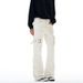 Men's White Lace-Up Flared Jeans - Cleanfit High Street Slimming Cargo Pants With Vintage Wash_mkmklike.com