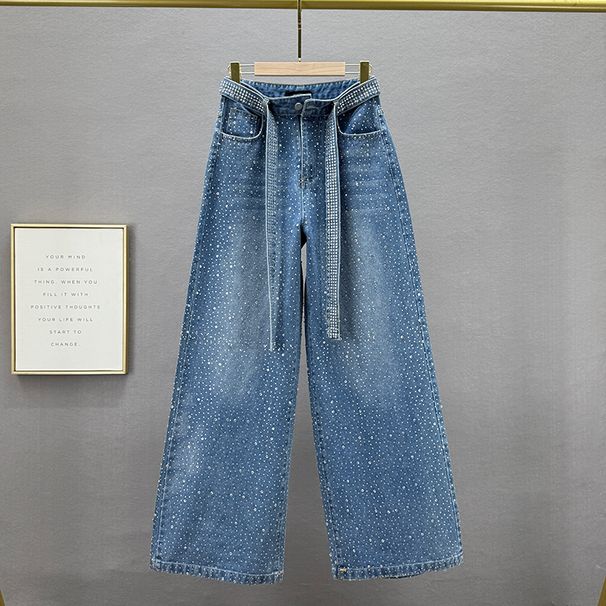 Retro Denim Jeans Rhinestone Embellished Loose Fit Heavy Duty Wide Leg Pants Spring Trend For Women_mkmklike.com