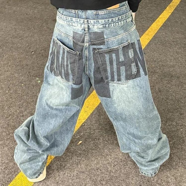 Large Size American Design Sense Deconstruction Double Waist Jeans Children Spice Girl Retro Loose Bf Lazy Wind Mopping Pants_mkmklike.com