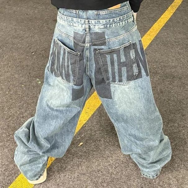 Large Size American Design Sense Deconstruction Double Waist Jeans Children Spice Girl Retro Loose Bf Lazy Wind Mopping Pants_mkmklike.com