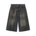 Men's Loose Straight Wide Leg Cropped Denim Shorts American Retro Distressed Blue Summer Niche Wide Pants_mkmklike.com