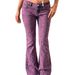 Retro Purple Washed Heart Appliqué Flared Jeans Low Rise Elastic Floor Length Sexy Women's Pants_mkmklike.com