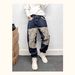 Trendy Brand Heavy Splicing Patch Design Slightly Collapsed Jeans Men's Trend Hairdresser Slim-fitting Pants Tapered Pants_mkmklike.com
