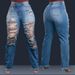 "Tassel-Trim Straight Leg Jeans - Elastic Waist Winter Denim Pants For Women (Blue/Dark Blue, S-XXL)"_mkmklike.com