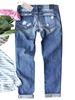 Women's Clothing Straight Jeans Women's Clothing New Red Plaid Printed Patch Ripped Patch Trousers In Stock_mkmklike.com