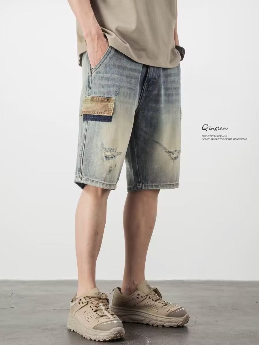 Cowboy Shorts Men's American Workwear Casual Five Pot Mid Length Pants Trendy Brand Loose Straight Tube 2024 Summer_mkmklike.com