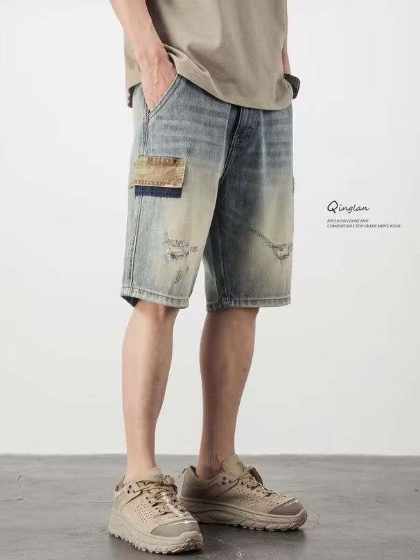Cowboy Shorts Men's American Workwear Casual Five Pot Mid Length Pants Trendy Brand Loose Straight Tube 2024 Summer_mkmklike.com