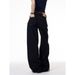 Dark Blue Wide Leg Curved Jeans Retro Style For Men And Women Loose Fit Slimming Versatile Straight Leg Trousers Hot Girl Look_mkmklike.com