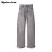 14.2oz Premium Washed Grey Relaxed Wide-Leg Jeans – Vintage High-Waisted Straight & Flared Denim Pants For Men & Women_mkmklike.com