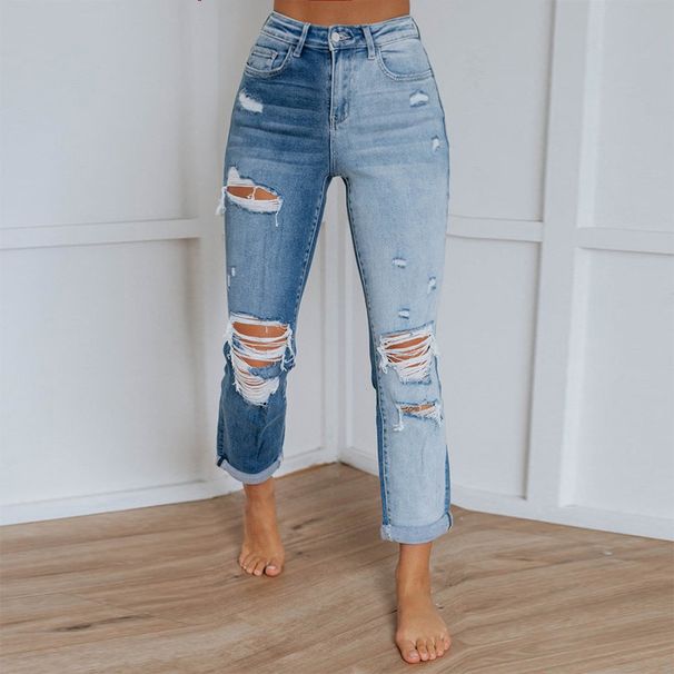 Women's Clothing Jeans Women's Washed Gradient Straight Pants_mkmklike.com