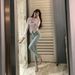 Light-colored High-waisted Butt-lifting Jeans For Women, 2023 Spring/summer, Stretchy, Slim-fit, Frayed Hem Skinny Pants_mkmklike.com