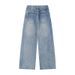 TKPA American High Street Crease Distressed Washed White Jeans Men Loose Trendy Straight Wide Leg Floor-Length Pants_mkmklike.com
