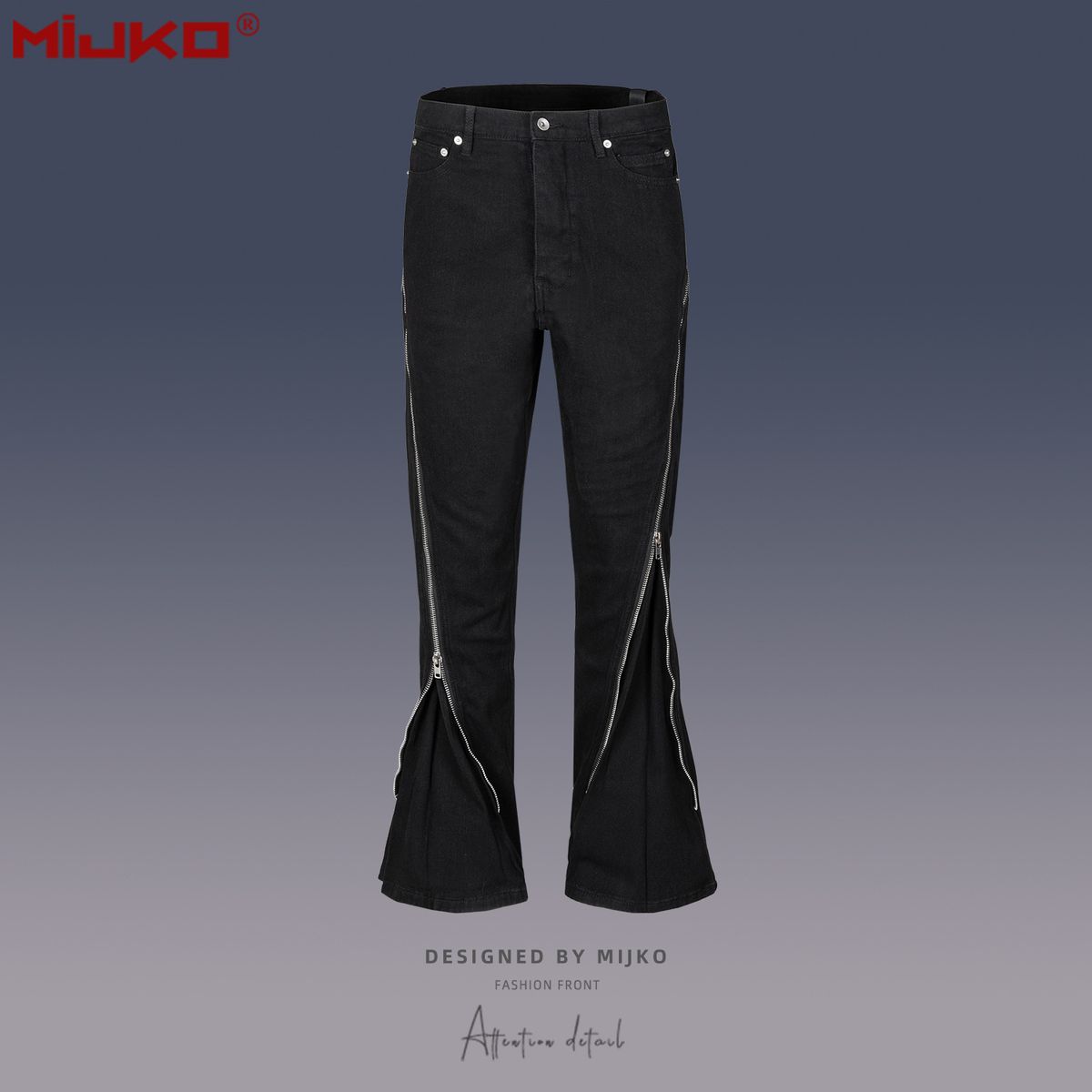 Men's MIJKO Men's Women's Autumn And Winter Urban RO Style Spiral Track Twisted Large Zipper Banana Trousers Black Jeans_mkmklike.com