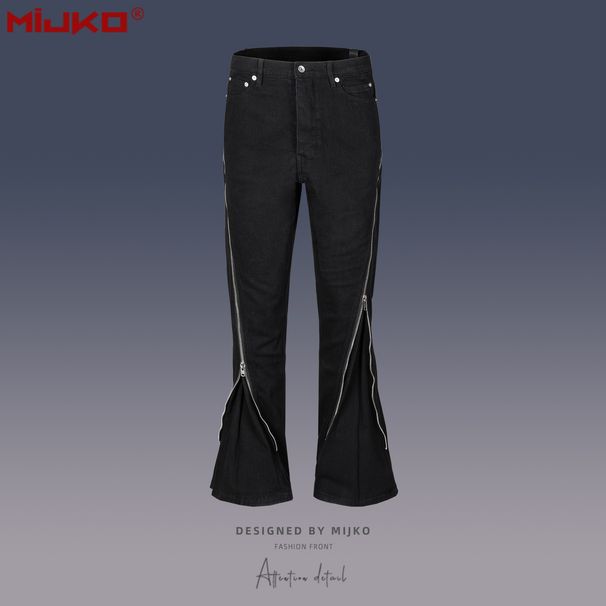 Men's MIJKO Men's Women's Autumn And Winter Urban RO Style Spiral Track Twisted Large Zipper Banana Trousers Black Jeans_mkmklike.com