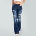 Retro Women's Stretchy Flared Jeans Mid-Rise Ripped Distressed Frayed Edges Slightly Flared Long Casual Street Style_mkmklike.com