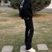 Men's Slim Fit Floor Length Trousers Black Slightly Flared Trendy Jeans American High Street Style Vibe Long Ribbon_mkmklike.com