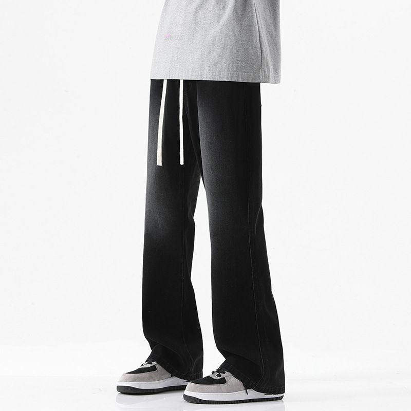 LKTM Men's Clothing # New American-style Yellow Mud-dyed Flared Jeans For Men, Vibe Trendy Brand, Drawstring, Loose Fit,_mkmklike.com