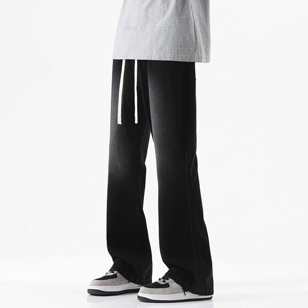 LKTM Men's Clothing # New American-style Yellow Mud-dyed Flared Jeans For Men, Vibe Trendy Brand, Drawstring, Loose Fit,_mkmklike.com