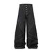 3D Cut Button Design Denim Flared Pants Men's Hippie Trend Deconstructed Patchwork Stitching Bright Line Wide-Leg_mkmklike.com