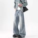 Trendy Brand Washed Scimitar Jeans Men's American High Street Loose Wide-leg Pants Cleanfit Casual Versatile Pants_mkmklike.com