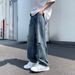 Distressed Washed Relaxed Fit Straight Leg Jeans For Men, Vintage High-Street Denim Trousers With Ripped Details_mkmklike.com