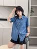 Chicco Preferred 2023 Summer New Short Sleeve Tencel Denim For Women, Thin Loose Casual Niche Draped Shirt_mkmklike.com