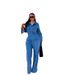 K New Women's Denim Suit With Long Sleeves, Collar And Pockets On The Top; Belted Straight-leg Trousers In Two Pieces._mkmklike.com