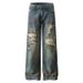 Men's Clothing High Street Ripped Jeans Men's Trendy Brand Handsome Street Retro Old Wide Leg Beggar Pants_mkmklike.com