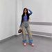 Distressed High Waist Straight Leg Jeans For Women - Vintage Washed Denim Pants With Faded Ombre & Splatter Paint Details_mkmklike.com