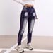 Women’s Clothing new style washed creative tie dyed high waist elastic hip lifting versatile ladies denim trousers_mkmklike.com