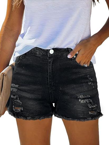 Women's High Waisted Denim Shorts Distressed Slimming Versatile Frayed Hem Trendy European American Style 2025 New_mkmklike.com