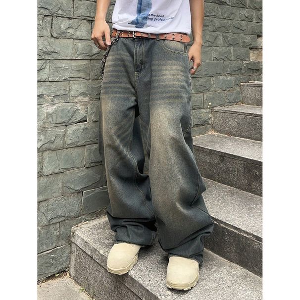 Men's Clothing Spring And Autumn Washed Old Design Jeans Loose Floor Mopping Wide Leg Long Pants_mkmklike.com
