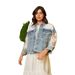 Women’s Distressed Denim Jacket – Patchwork Mesh & Ripped Details, Edgy Streetwear For Fall & Winter_mkmklike.com