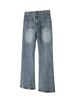 Cleanfit517 Vintage Wash Blue & Black Straight Leg Distressed Flared Jeans For Men & Women – Comfortable Cotton Denim With Frayed Hem_mkmklike.com