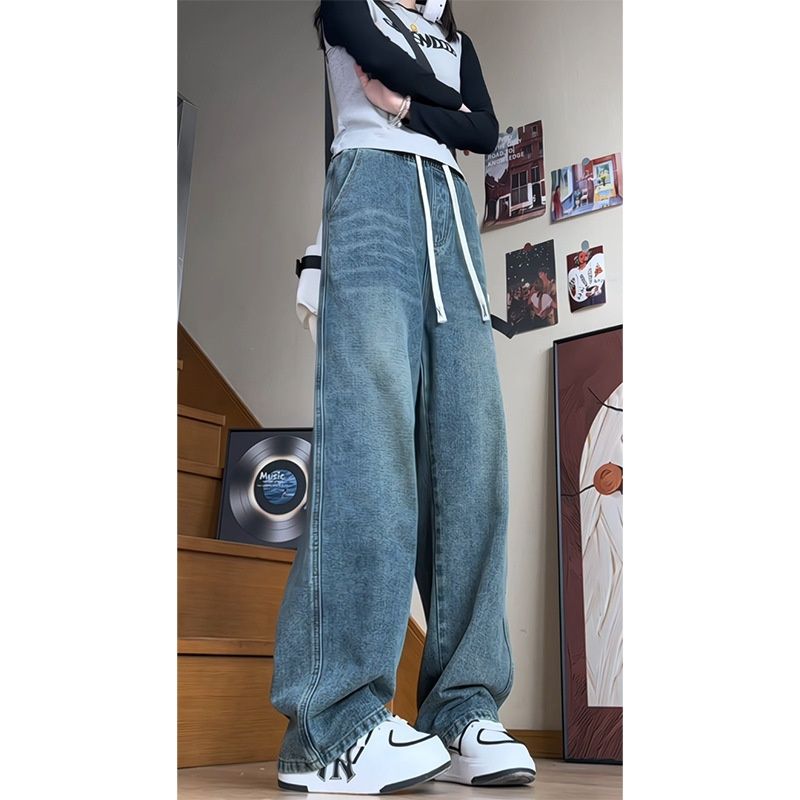 Early Autumn Fashion Retro Jeans For Men And Women High Street Trend Washed Bamboo Pattern Loose Versatile Wide-Leg_mkmklike.com
