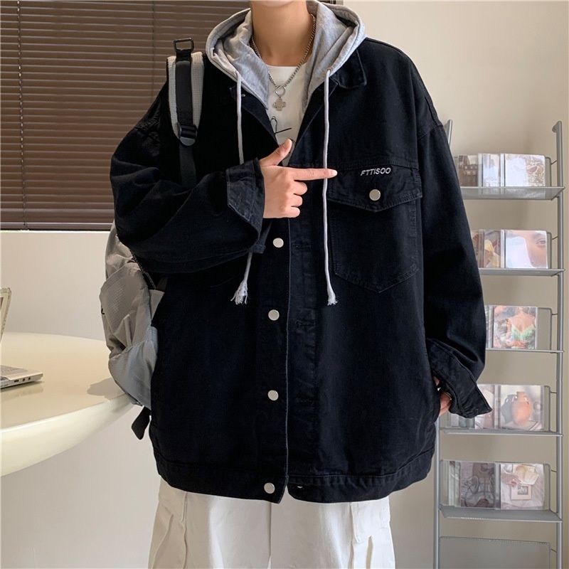 Loom Patchwork Hooded Denim For Men, Spring And Autumn, National Trend, Functional BF Style, Loose Fit, Student Couple_mkmklike.com