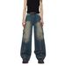 American Vibe Micro Zip Tie Vintage Jeans For Men And Women, Loose Straight Leg, Niche Haren Floor Length Pants_mkmklike.com