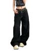 Y2K Leopard Print Denim Pants – Double Waistband Streetwear (S-XL, Black, Wide-Leg, Non-Stretch, High-Rise, Drop Cuff)_mkmklike.com