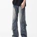Men's Black Flared Cargo Jeans – Straight Leg Loose Fit With Patchwork Design, Streetwear Denim Pants For Urban Style_mkmklike.com
