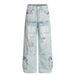 Streetwear Distressed Cargo Jeans – Oversized Straight Leg, Unisex, 80% Cotton, Mid-Rise, Raw Hem & Patchwork, Black & Blue, S-XL_mkmklike.com