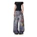 American High Street 3D Digital Print Jeans For Men And Women With Chain, Distressed Mud Dye, Ink Splash, Loose Straight_mkmklike.com